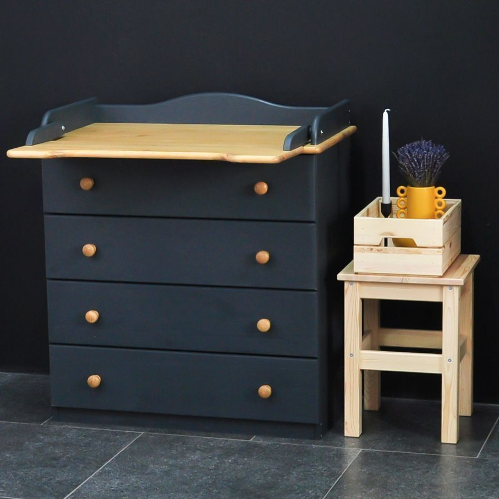 Пеленальный комод деревянный Алиса с откидным столиком, 80х44х88 см, детский широкий комод с 4 ящиками для хранения вещей из массива сосны, серый/антик