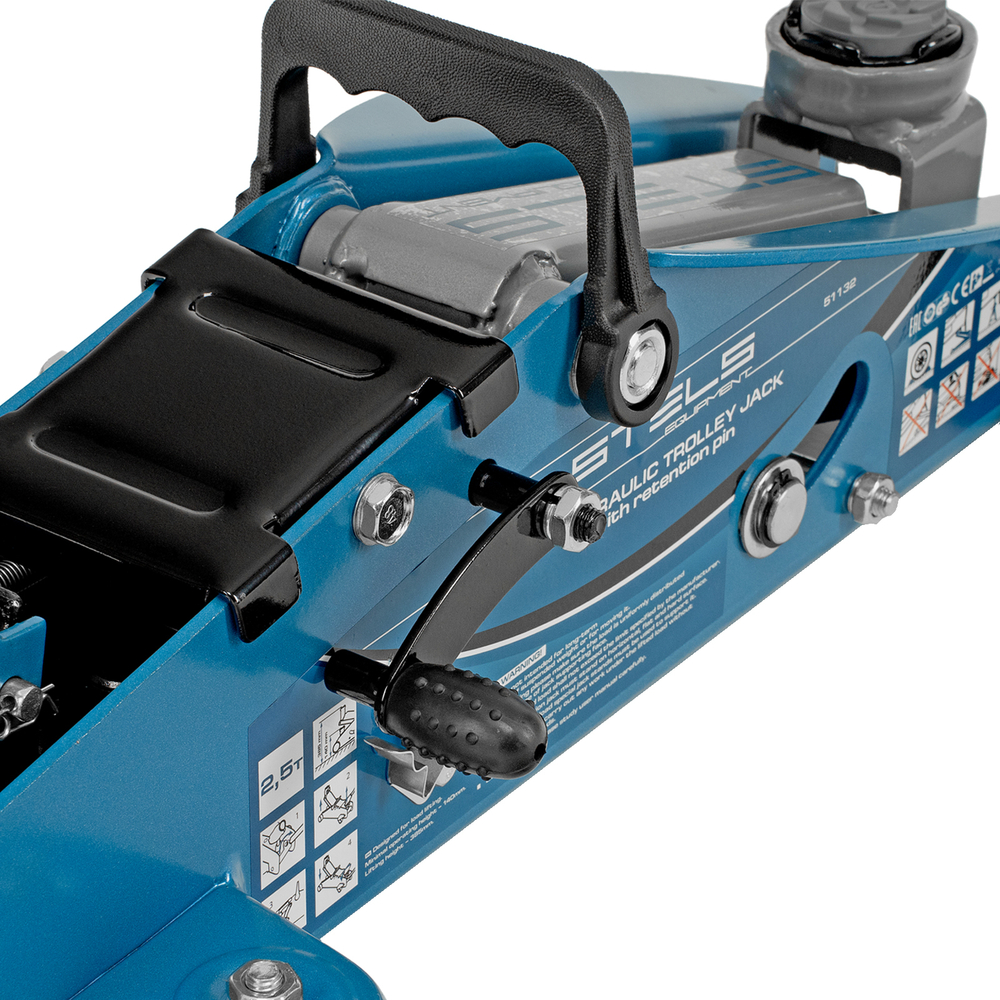 Домкрат гидравлический подкатной с фиксатором, 2.5 т, Safety Pin, 140-385 мм, в кейсе Stels