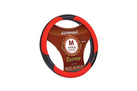 Оплетка руля Autoprofi LUXURY AP-1010 BK/RD (M) черно-красная натуральная кожа 3 вставки из PU кожи