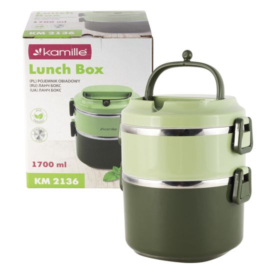 Ланч бокс двойной 1700 мл. Kamille KM 2136 пластик, нержавеющая сталь