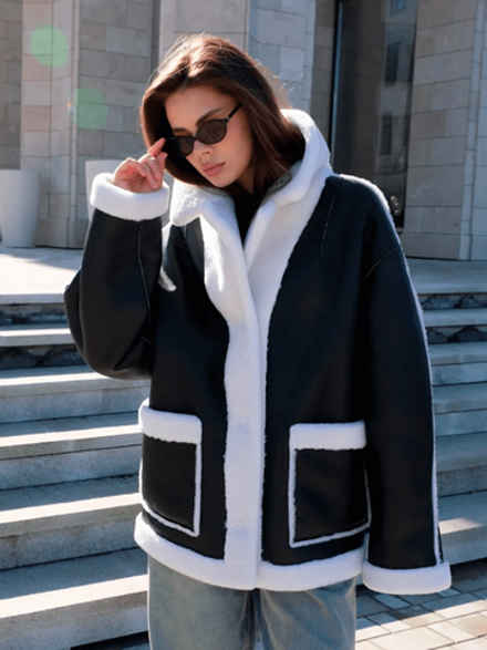 Дубленка из натуральной шерсти, черная, SilverFox