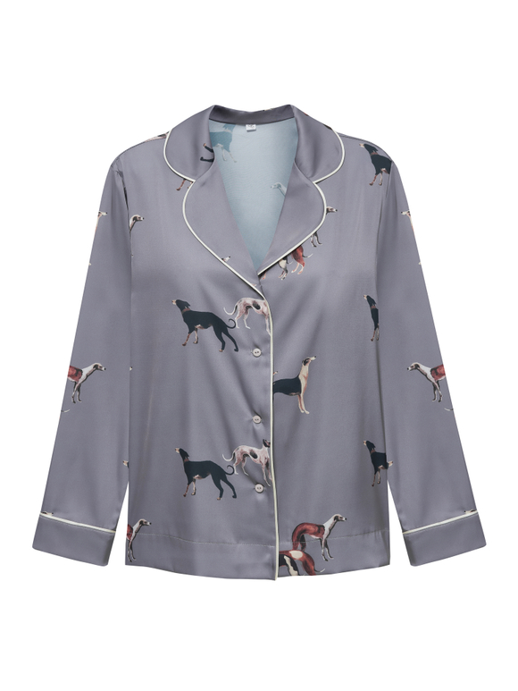 Шелковая блуза с кантом и борзыми серебро