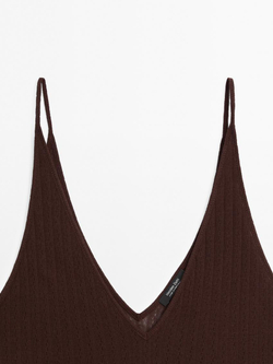 Massimo Dutti Топ ажурной вязки из смесового хлопка на бретелях, гранатовый