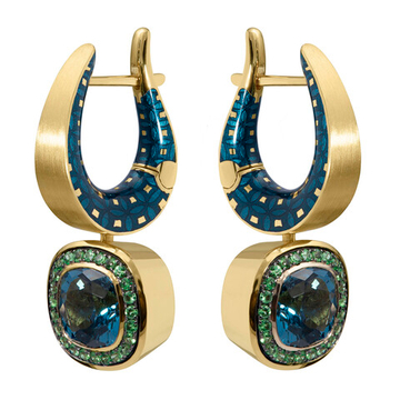 Серьги c Топазом London и Цаворитами, Эмаль, E0176-52/21