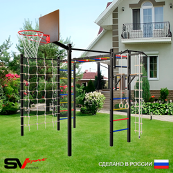 Уличная шведская стенка Sv Sport рукоход с комплектом турник прямой 2шт У5086К (Турник/Брусья/Щит баскет/Канат/кольца/лестница/Сетка)