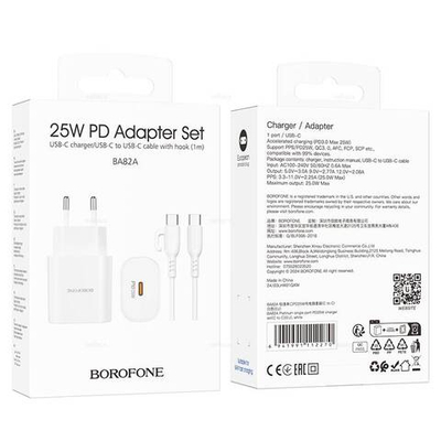 Зарядное устройство Borofone PD 25W + QC3.0 Для Type-C BA82A (white)