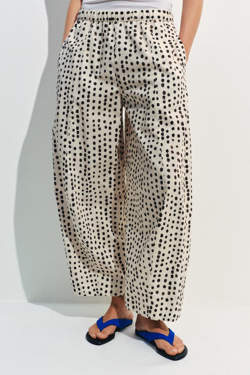 ZARA БРЮКИ В ПИЖАМНОМ СТИЛЕ В ГОРОШЕК — ZW COLLECTION, ЭКРЮ/ЧЕРНЫЙ