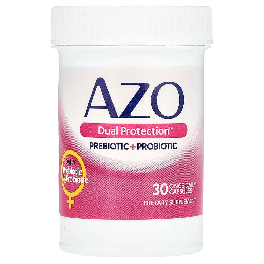 AZO, Dual Protection, поддержка мочеиспускания и влагалища, 30 капсул для приема один раз в день