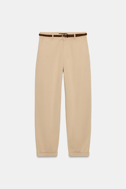 ZARA БРЮКИ ЧИНОС С ПЛЕТЕНЫМ РЕМНЕМ, СВЕТЛЫЙ ЖЕЛТО-КОРИЧНЕВЫЙ