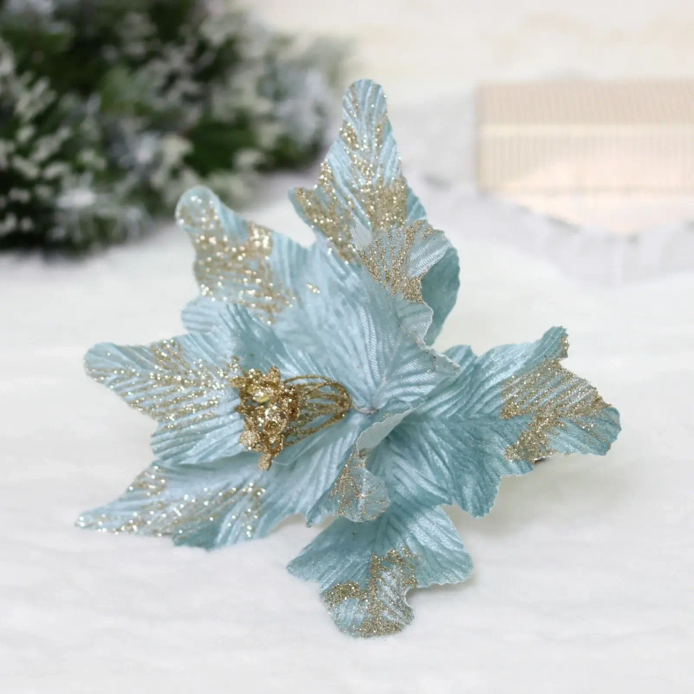 Украшение новогоднее «Пуансеттия - Нежность» 25 см, Голубой