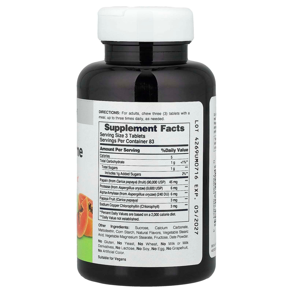 American Health, ферменты папайи с хлорофиллом, 250 жевательных таблеток