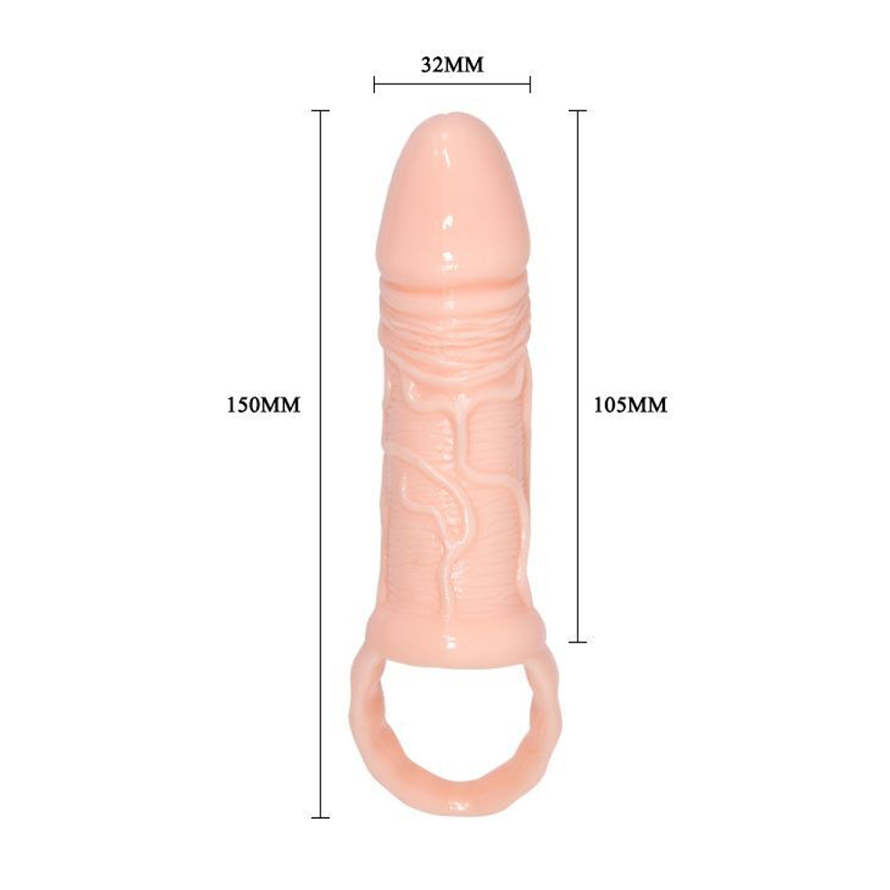 Телесная насадка удлинитель с подхватом мошонки - 15 см. (Цвет: телесный)