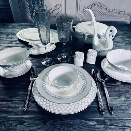 Lenardi 145-591 Обеденный сервиз 30пр. ВЕРСАЛЬ СЕРЕБРО в под.уп.(х2)Костяной фарфор