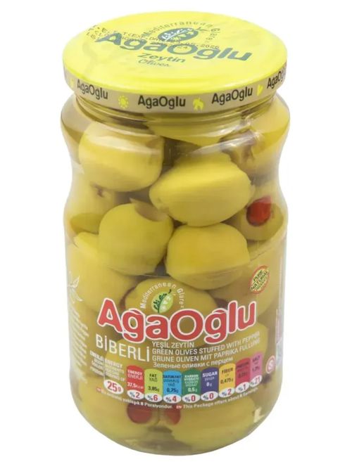 Оливки зеленые AgaOglu фаршированные перцем 370 г