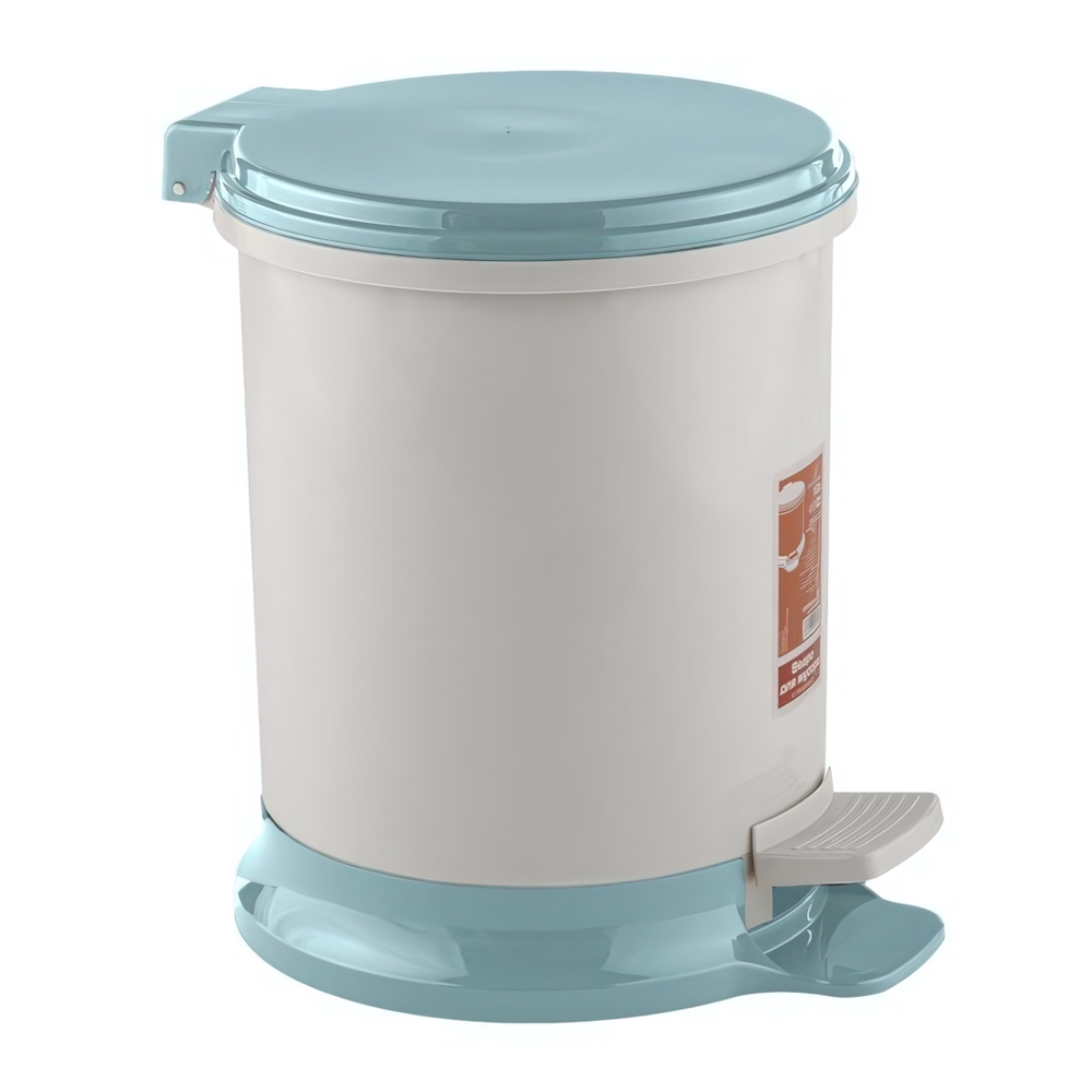 Ведро для мусора с педалью 7л цвет молочный с бирюзовой крышкой, устойчивое