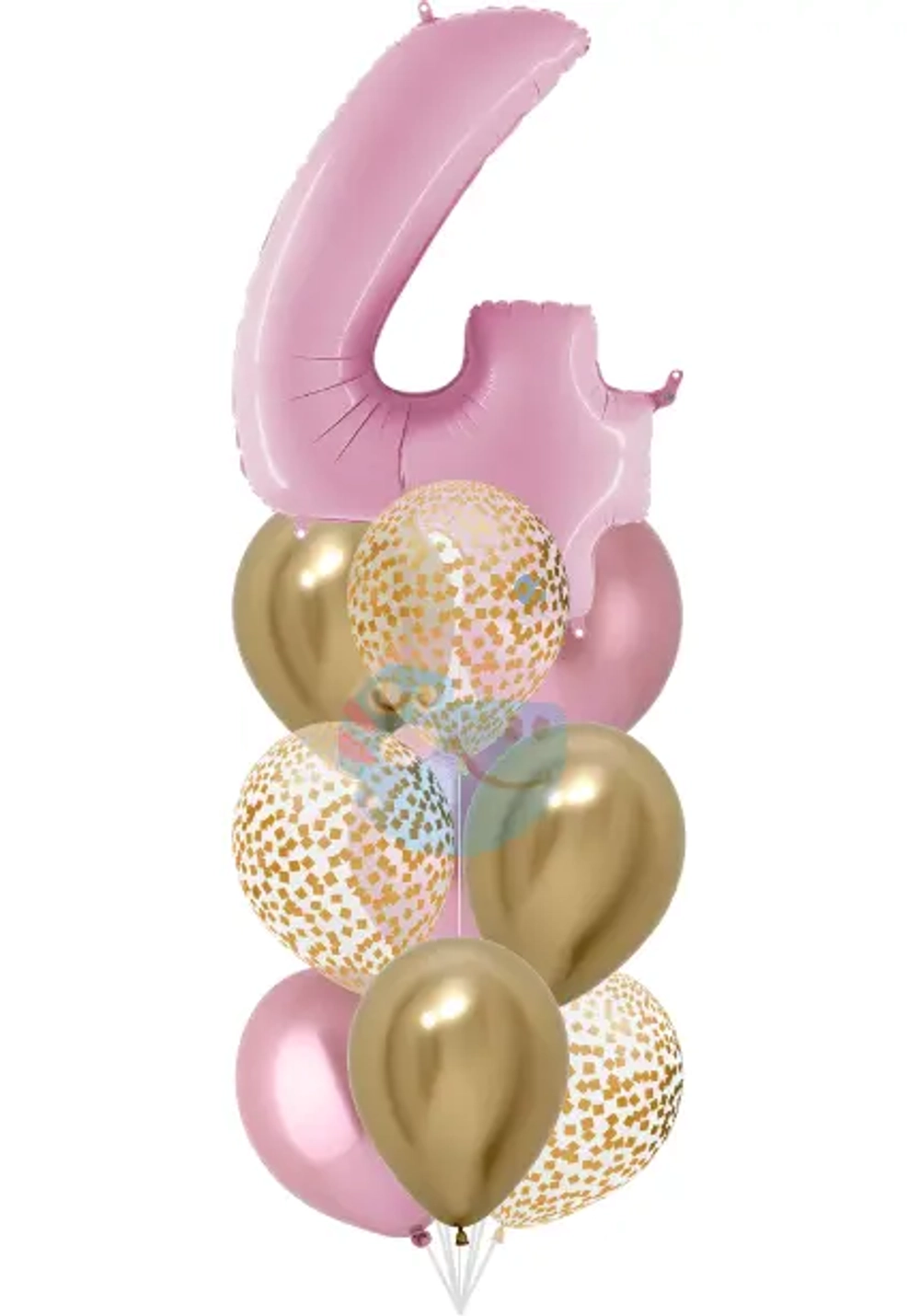 Фонтан c розовой цифрой «4» из 10 воздушных шаров с гелием