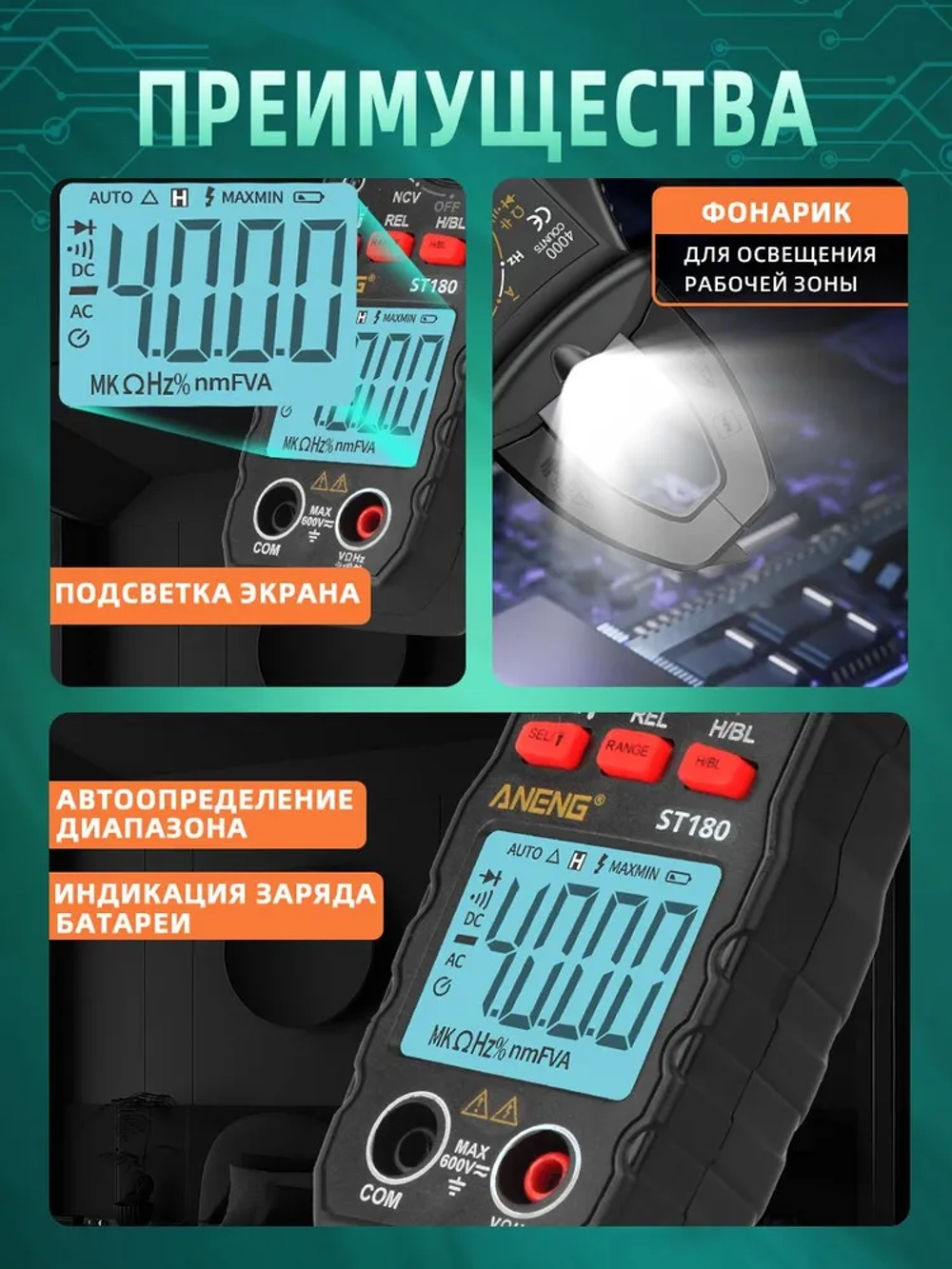 Профессиональные токовые клещи, Цифровой мультиметр, NCV