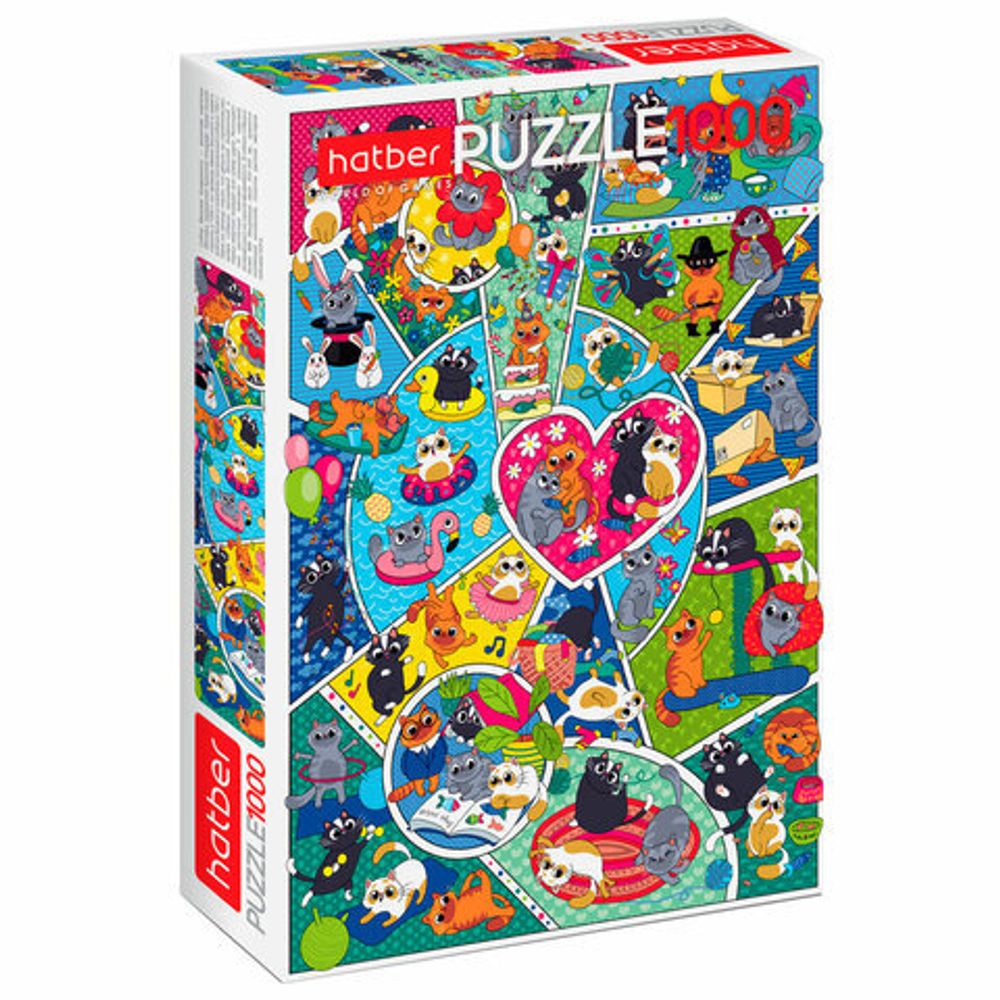 Пазл картонный 1000 элементов АССОРТИ, 10 дизайнов, 480х680 мм, HATBER