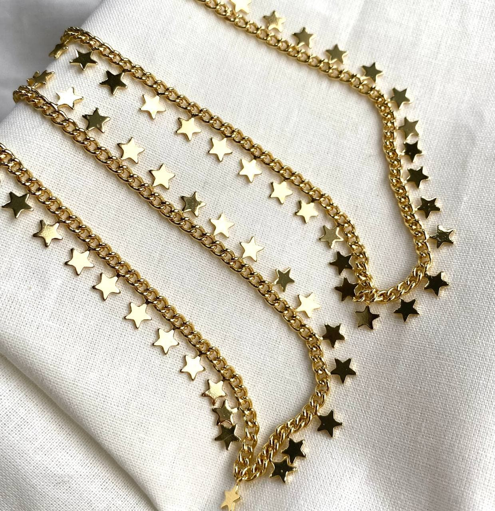 0363-1 Цепь с подвесками "Звезда", 4*3 мм, позолота