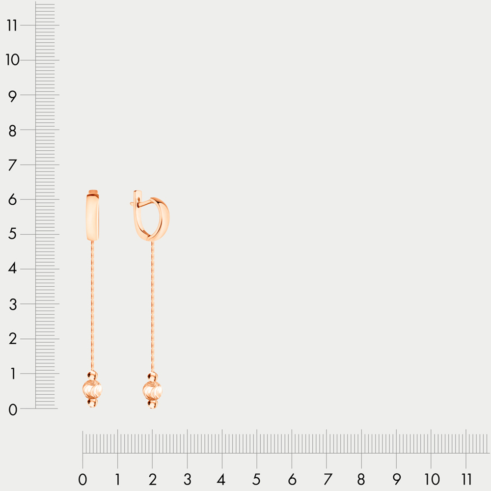 Длинные серьги для женщин без вставки из розового золота 585 пробы (арт. 03603)