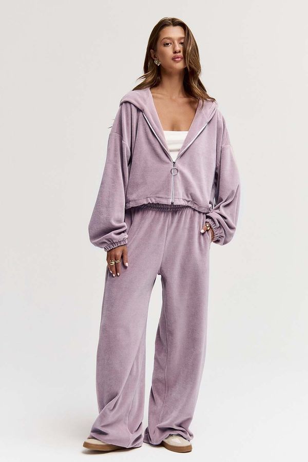 Худи на молнии из велюровой ткани пудрового цвета