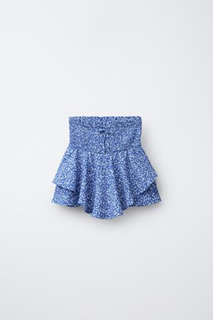 ZARA ЮБКА-ШОРТЫ С ЦВЕТОЧНЫМ ПРИНТОМ, СИНИЙ
