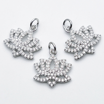 Подвеска Лотос, цвет серебро (родий), фианиты, размер 16*16 мм, цена за 1 шт