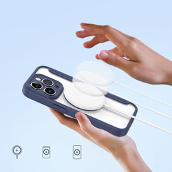 Прозрачный чехол книжка синего цвета с поддержкой MagSafe от Dux Ducis для iPhone 14 Pro Max, серия Skin X Pro Series Case