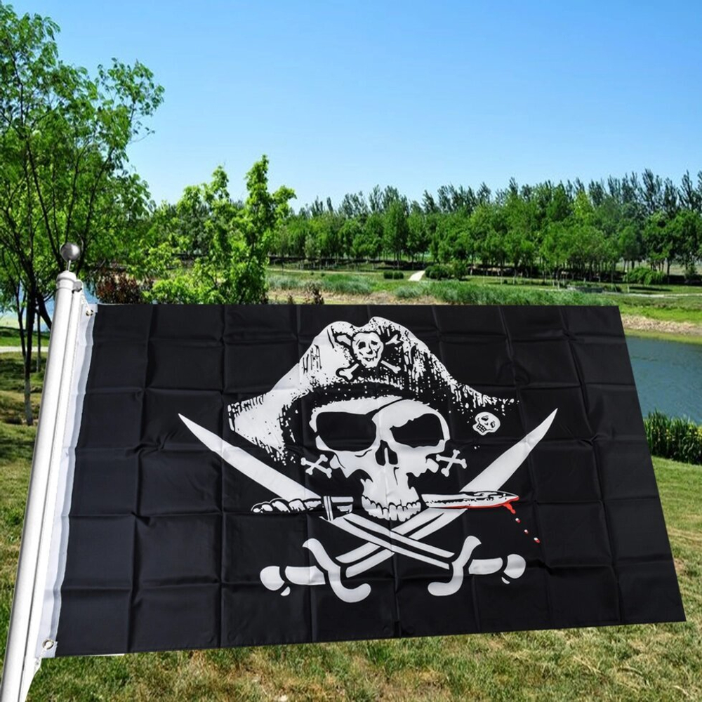 Большой пиратский флаг с люверсами 90x150 см