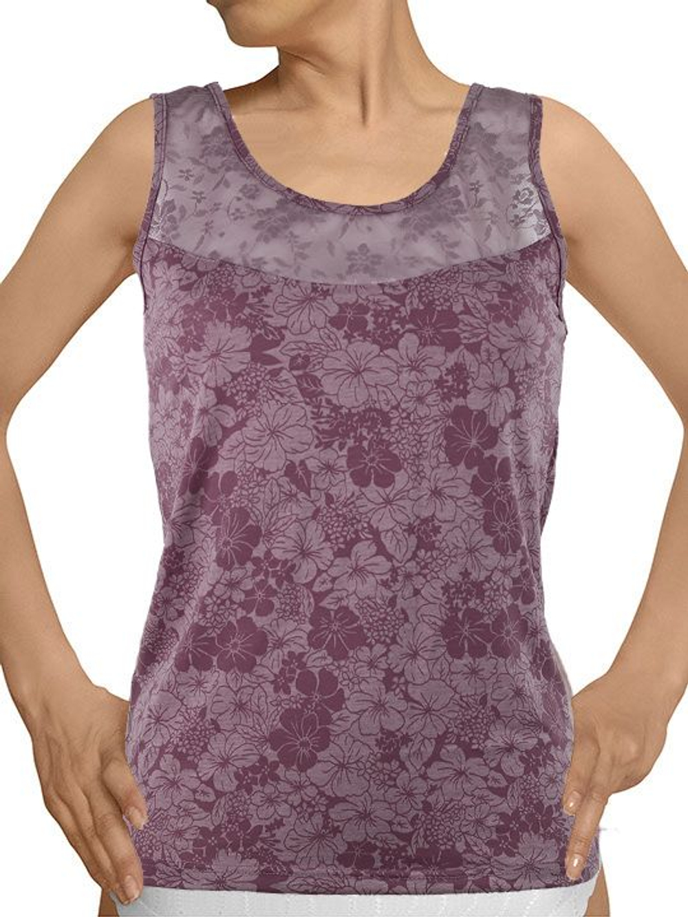 Женская майка на широких бретелях с цветочным принтом (Размер: XL) (Цвет: бежевый)