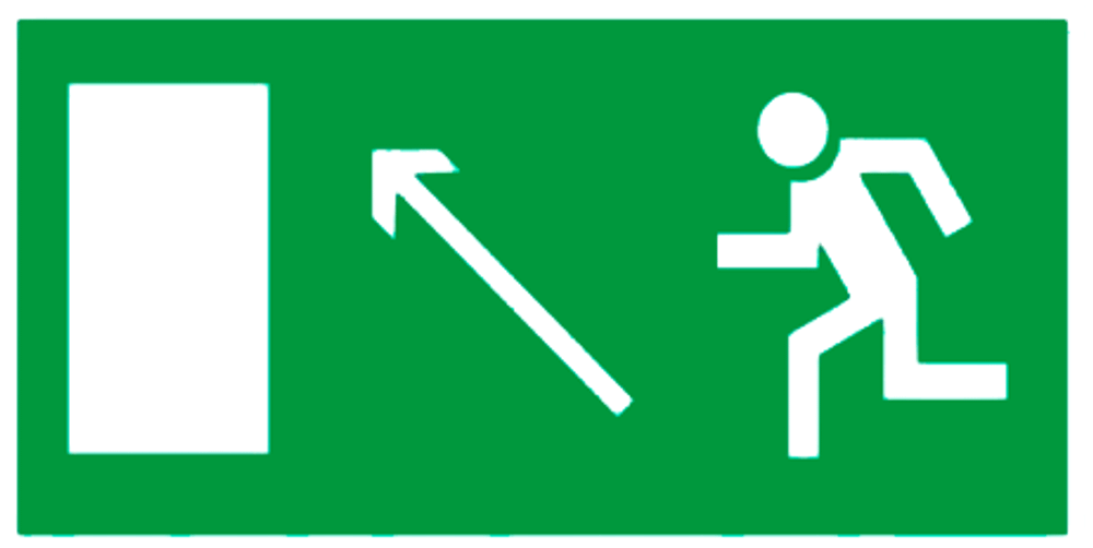 Е 06 "Направление к эвакуационному выходу налево вверх"