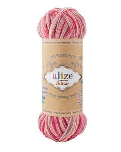 Суперваш артисан (Superwash artisan) пряжа Alize 75%шерсть 25%полиамид 5х100г/420м 9002 розовый-кремовый-серый