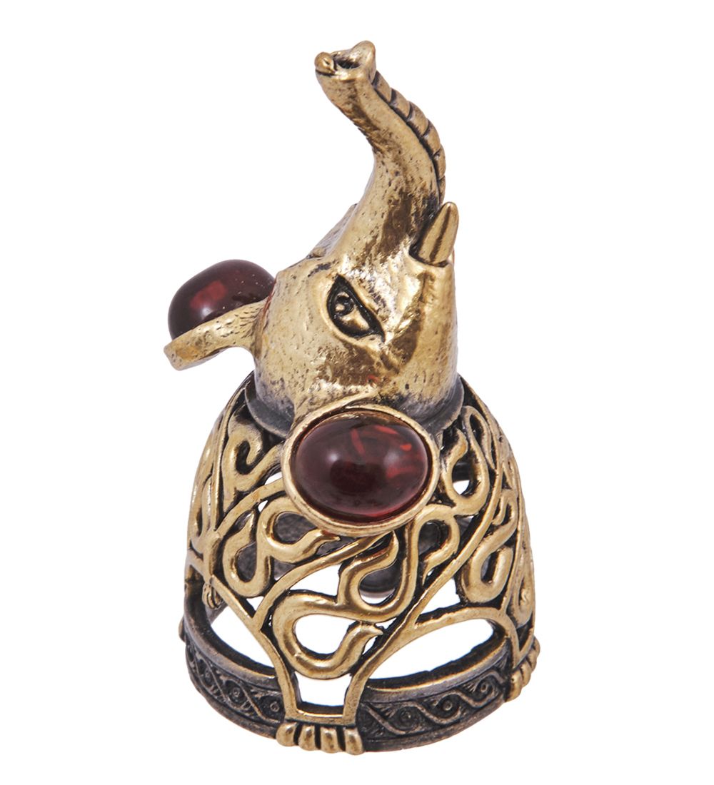 AM-4242 Колокольчик «Слон Ажур» (латунь, янтарь)