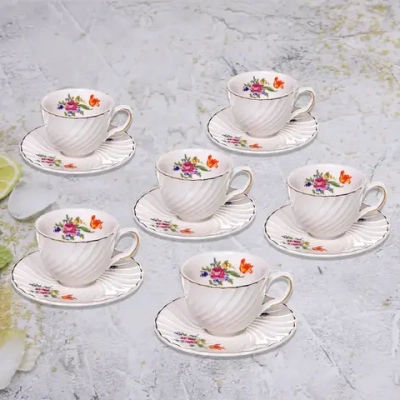 Кофейный набор 12 предметов «Цветочная фантазия» (6кружек 90мл+6блюдец), белый