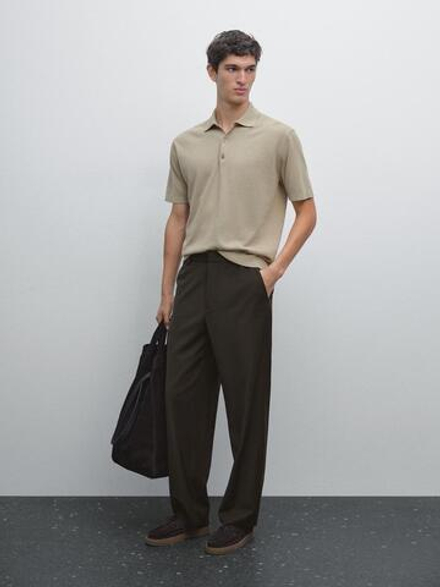 Massimo Dutti Трикотажное поло с короткими рукавами, зеленый