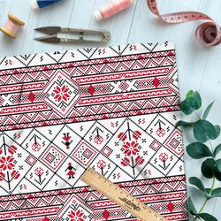 Ткань штапель мелкая славянская вышивка на полотенце