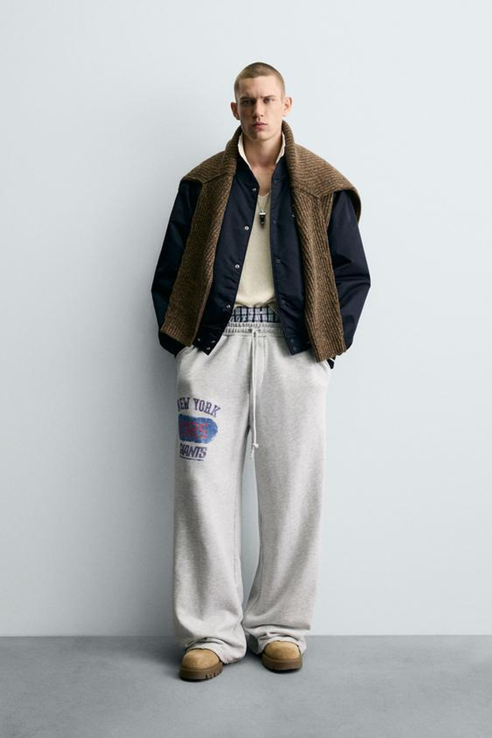 ZARA ДЖОГГЕРЫ СВОБОДНОГО КРОЯ NFL NEW YORK GIANTS, СЕРЫЙ МЕЛАНЖ