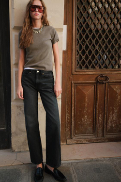 ZARA ДЖИНСЫ Z.03 REGULAR FIT С ВЫСОКОЙ ПОСАДКОЙ И УДЛИНЕННЫМИ БРЮЧИНАМИ, ЧЕРНЫЙ