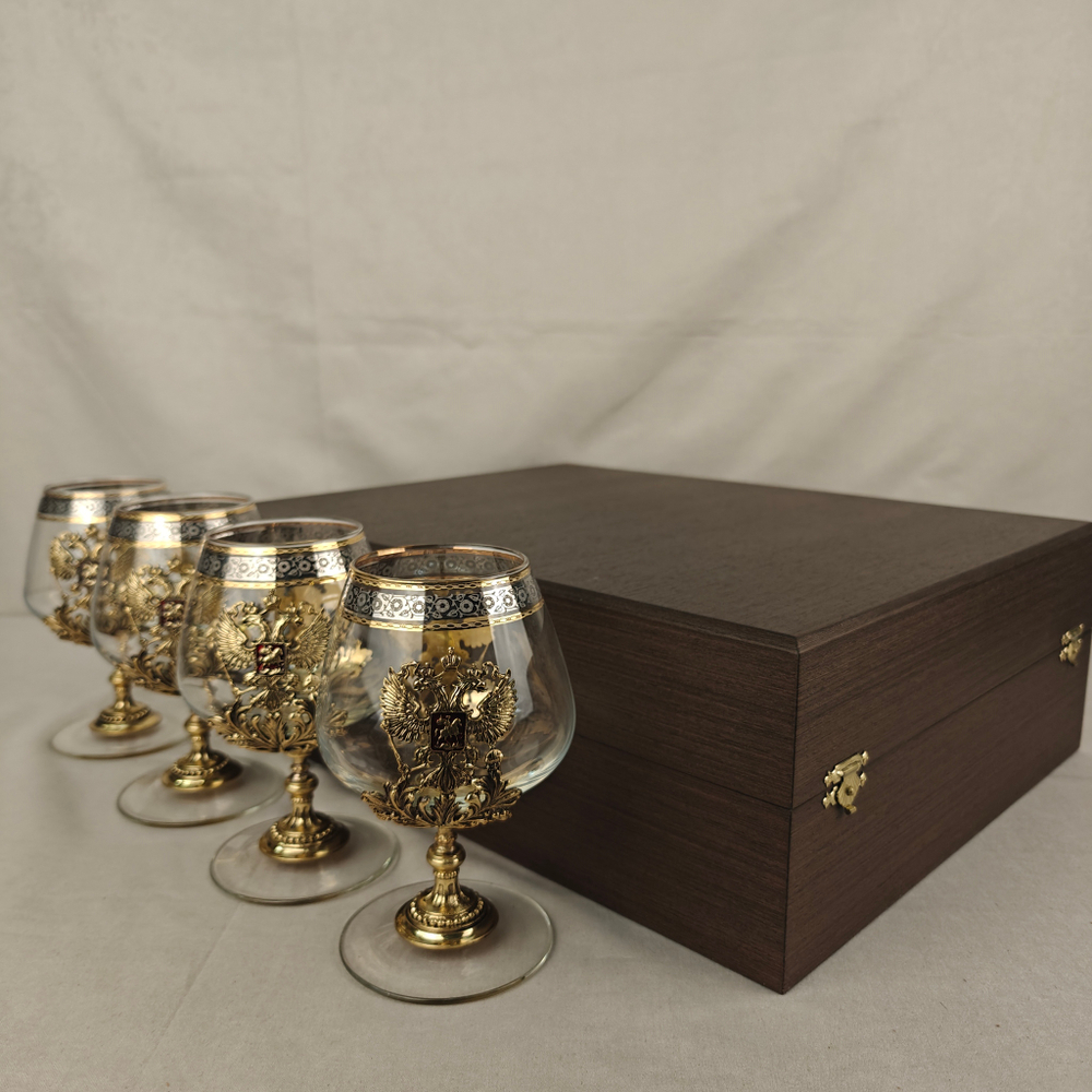 Набор из 4-х бокалов для коньяка "Россия" (подарочный футляр)