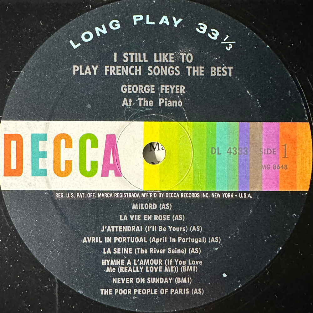 George Feyer ‎– I Still Like To Play French Songs The Best! (США 1962г.)