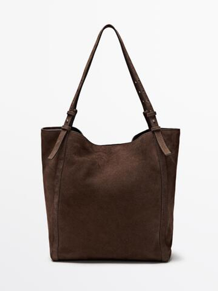 Massimo Dutti Сумка-тоут из натуральной замши, норка