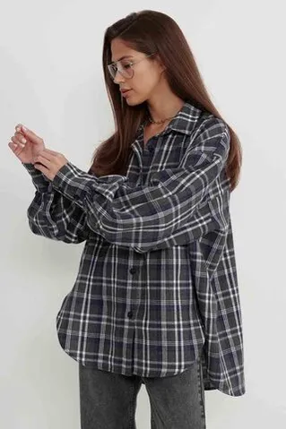 Рубашка из фланели в серо-фиолетовую клетку