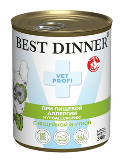 BEST DINNER Vet Profi Консервы для собак при пищевой аллергии с индейкой и уткой 0,34 кг