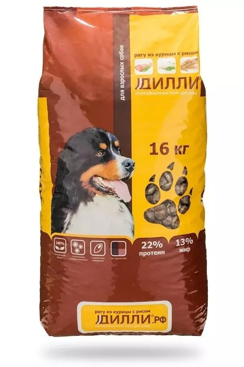 Сухой корм Дилли для взрослых собак всех пород, курица, 14 кг