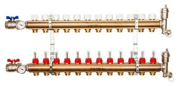 Коллектор Stout 1"x3/4" 12 контуров с расходомерами в сборе из латуни SMB-0473-000012