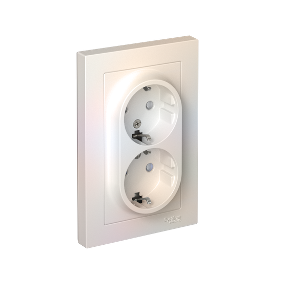 Розетка 2-м СП AtlasDesign 16А IP20 с заземл. защ. шторки в сборе жемчуж. SE ATN000426