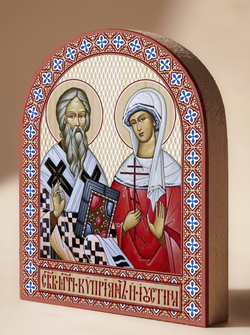 Икона аркой Киприан и Иустиния на дереве: 95 х 120 (Синопсисъ)