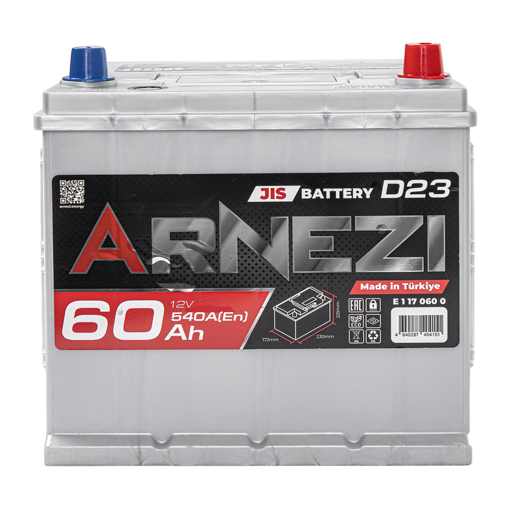 Аккумулятор ARNEZI JIS SMF 60 А/ч обратный R+ 230x172x225 D23 EN 540 А