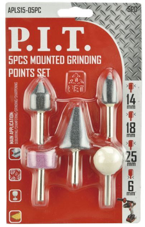 Набор шарошек абразивных 5шт, 14, 18, 25 мм, хвостовик 6 мм (APLS15-05PC) P.I.T.
