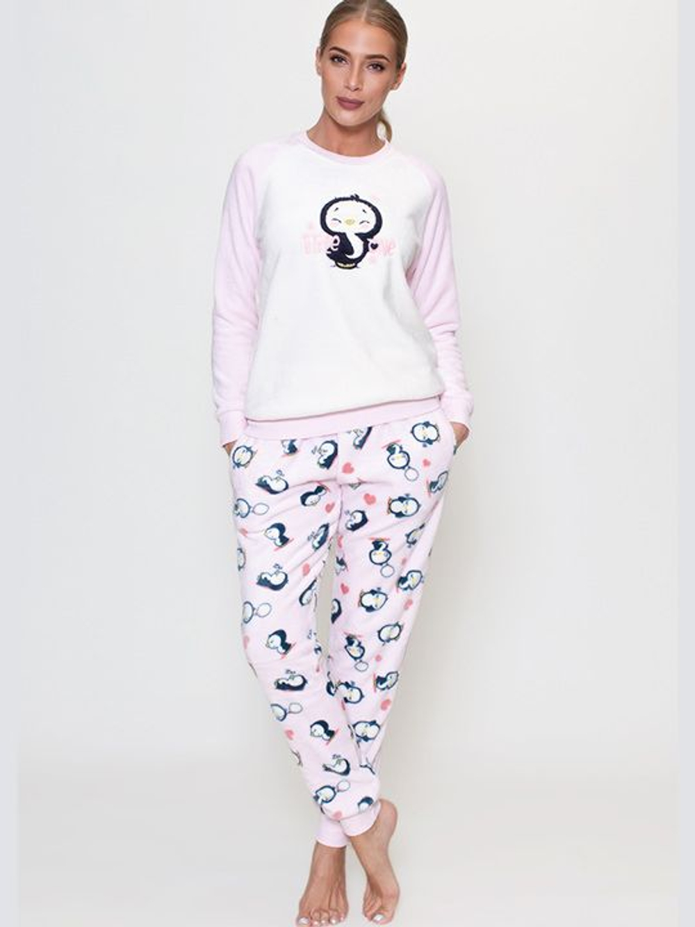 Элегантная пижама с брюками (Размер: M) (Цвет: белый с розовым)